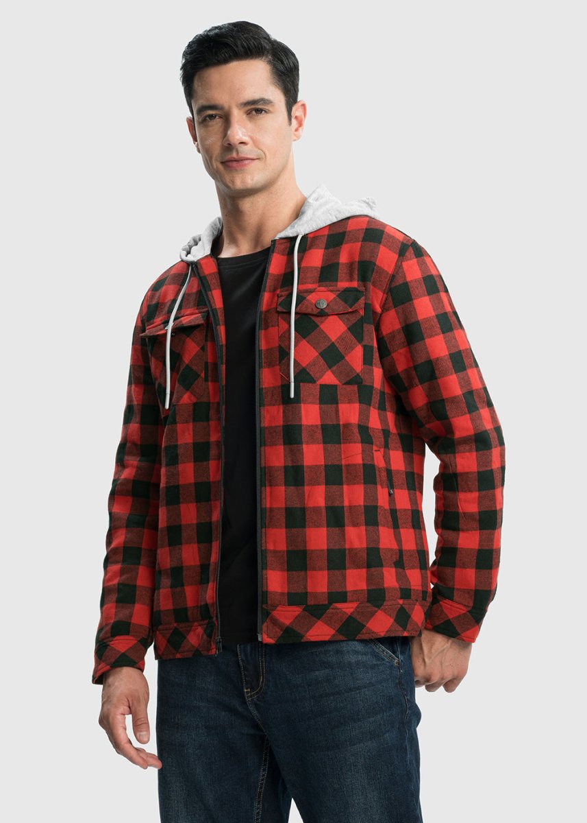 Men's Fleece Buffalo Plaid Button-Down Hooded Shirt - Main Image