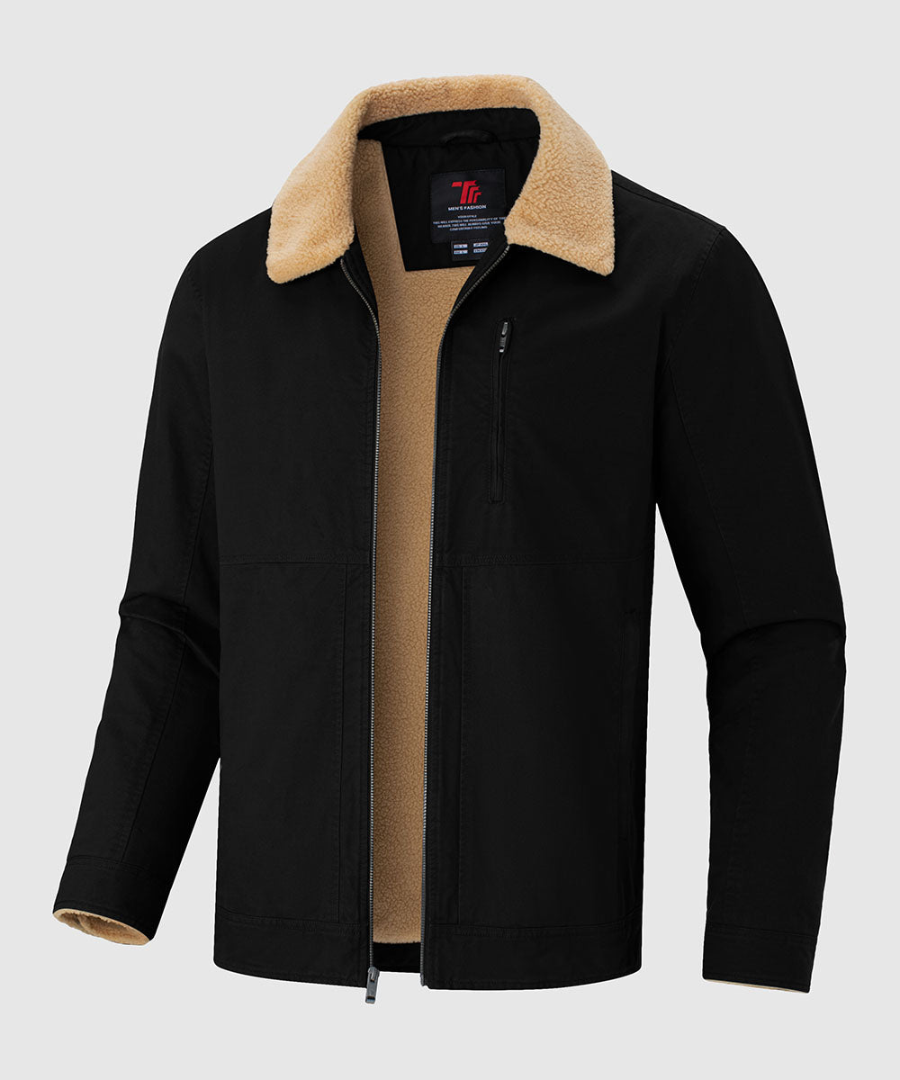 Men's Lapel Warm Full Zip Work Jacket - TBMPOY