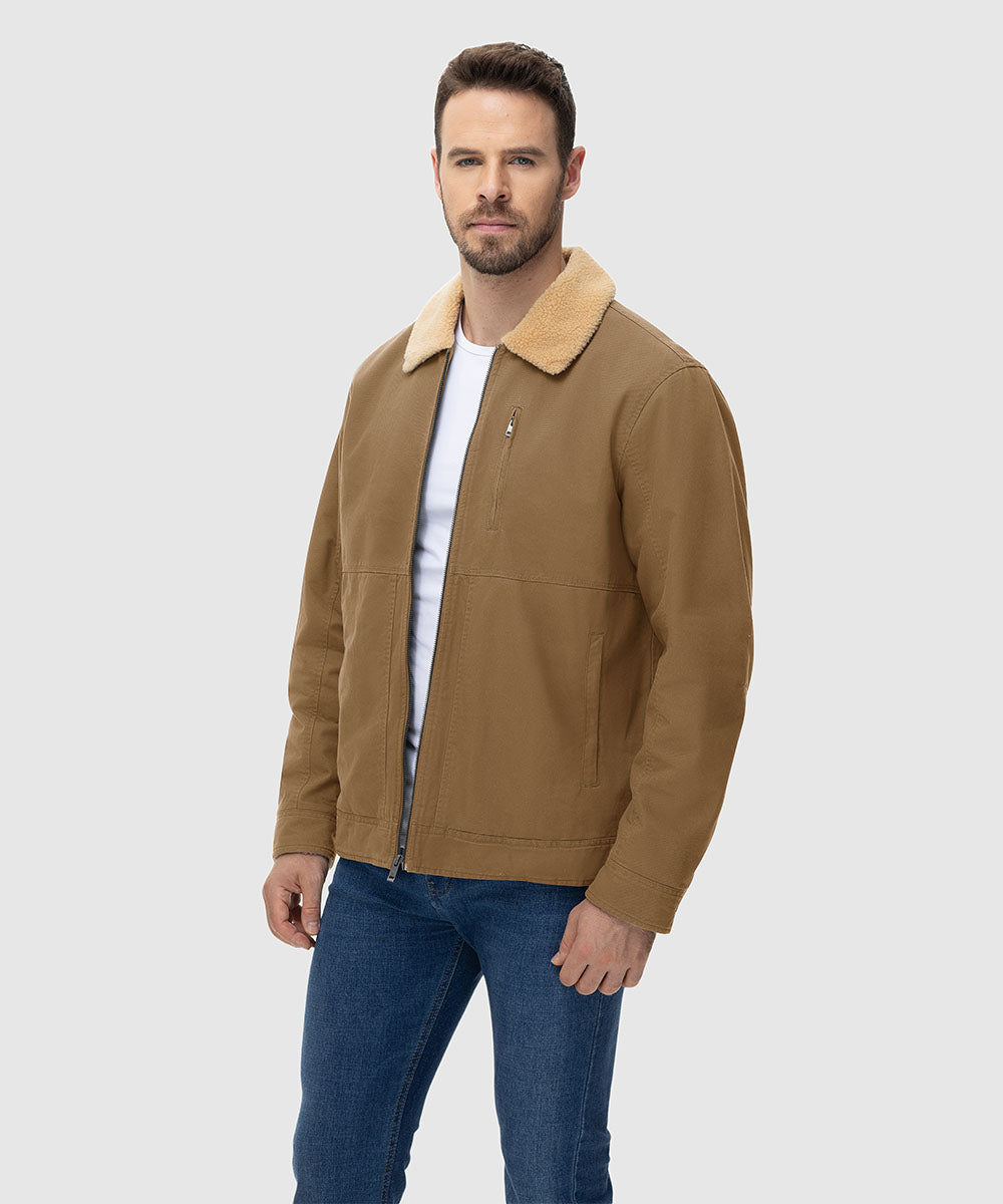 Men's Lapel Warm Full Zip Work Jacket - TBMPOY