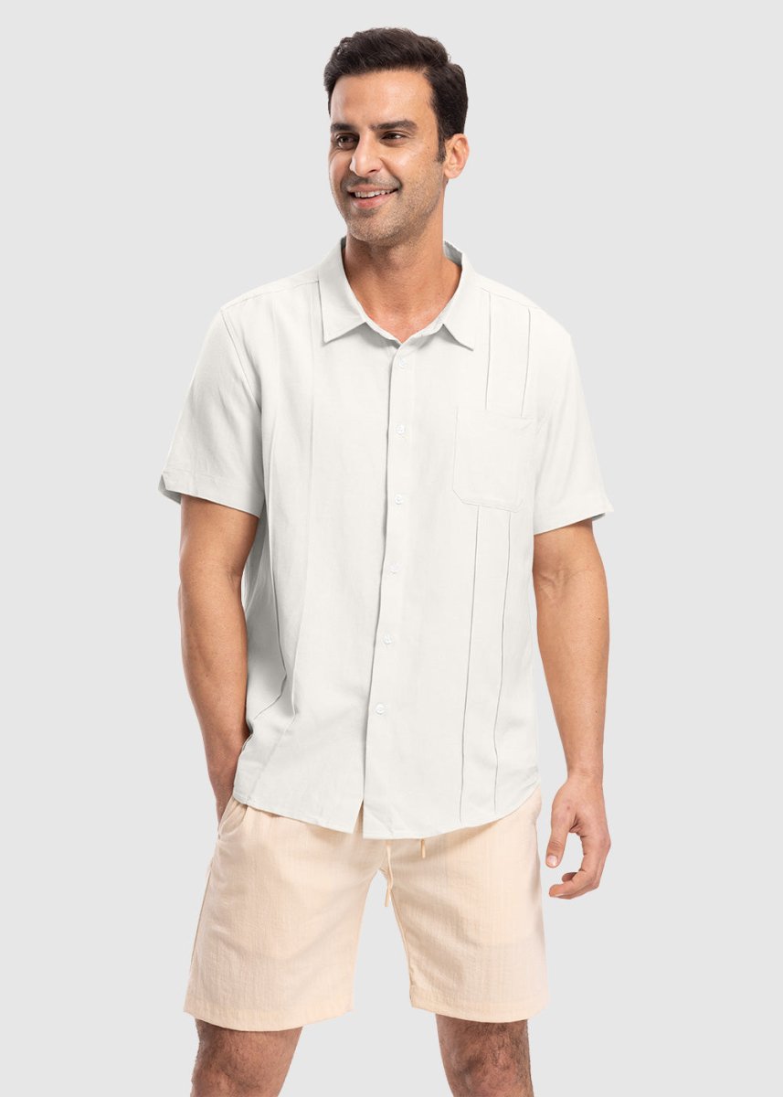 Men's Cuban Guayabera Shirt Casual Summer Beach Shirts - TBMPOY