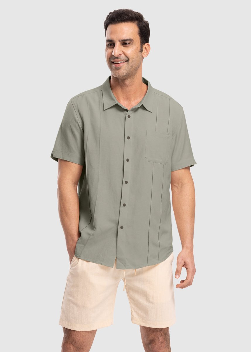 Men's Cuban Guayabera Shirt Casual Summer Beach Shirts - TBMPOY