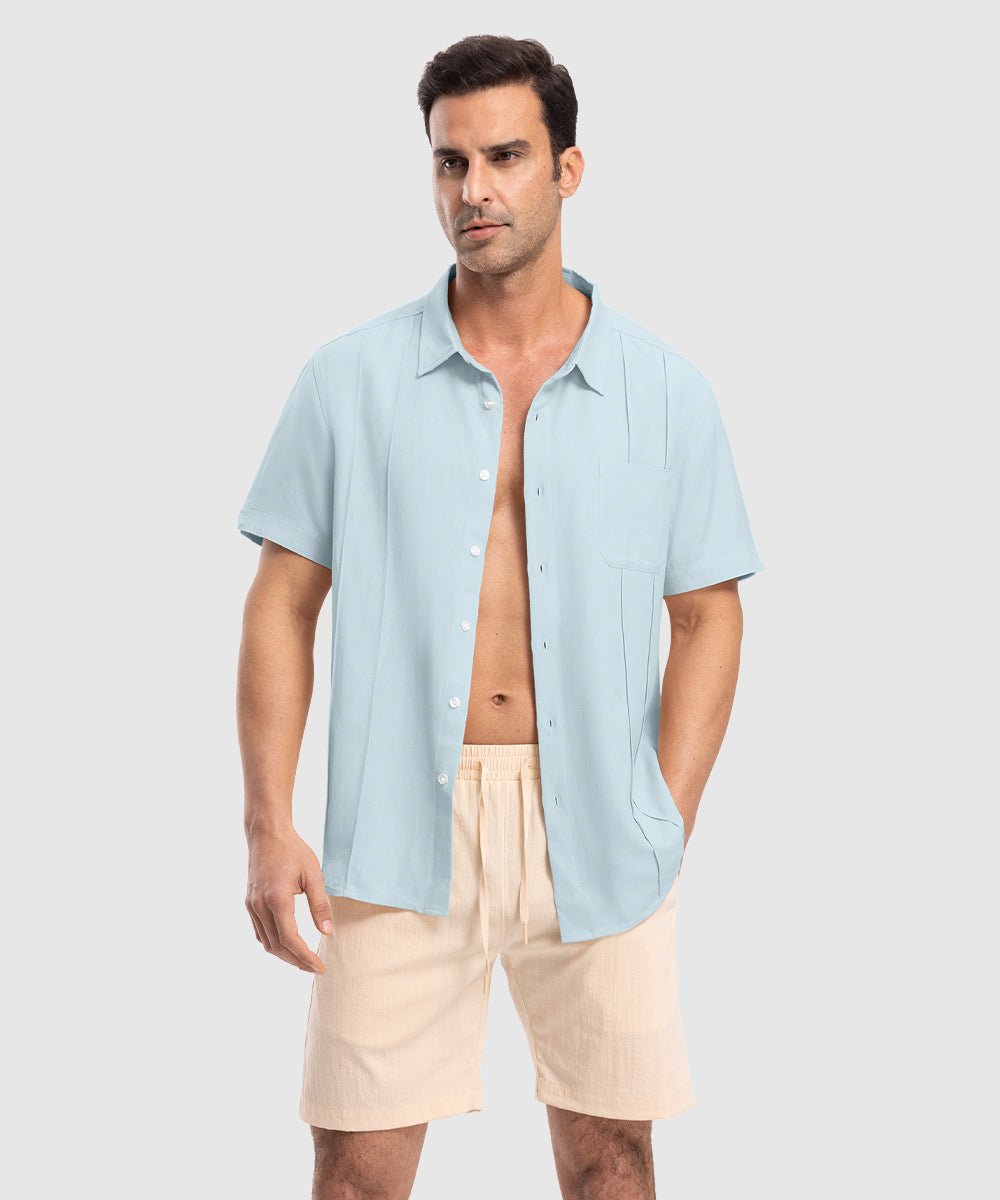 Men's Cuban Guayabera Shirt Casual Summer Beach Shirts - TBMPOY