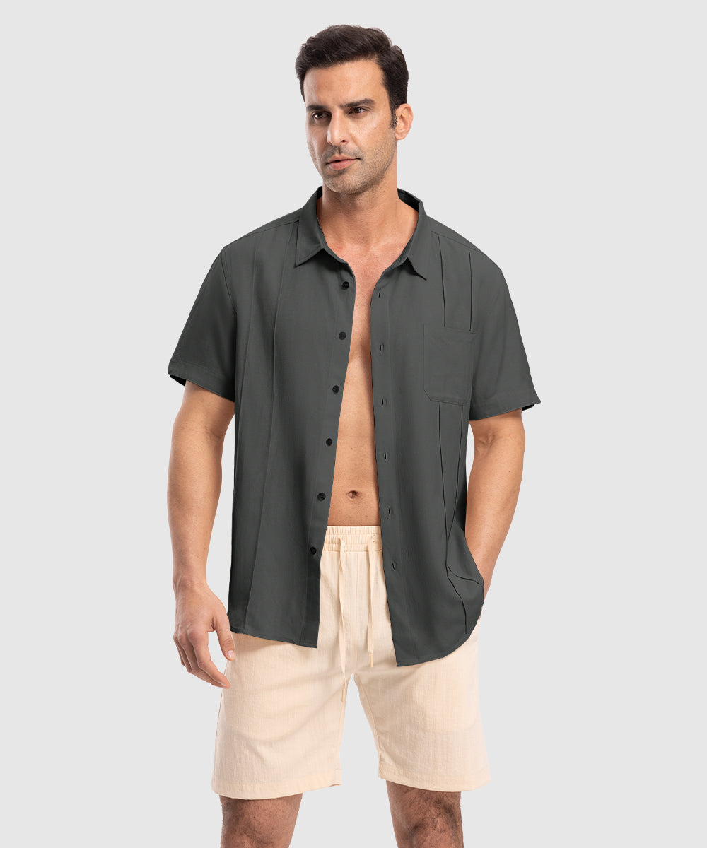 Men's Cuban Guayabera Shirt Casual Summer Beach Shirts - TBMPOY