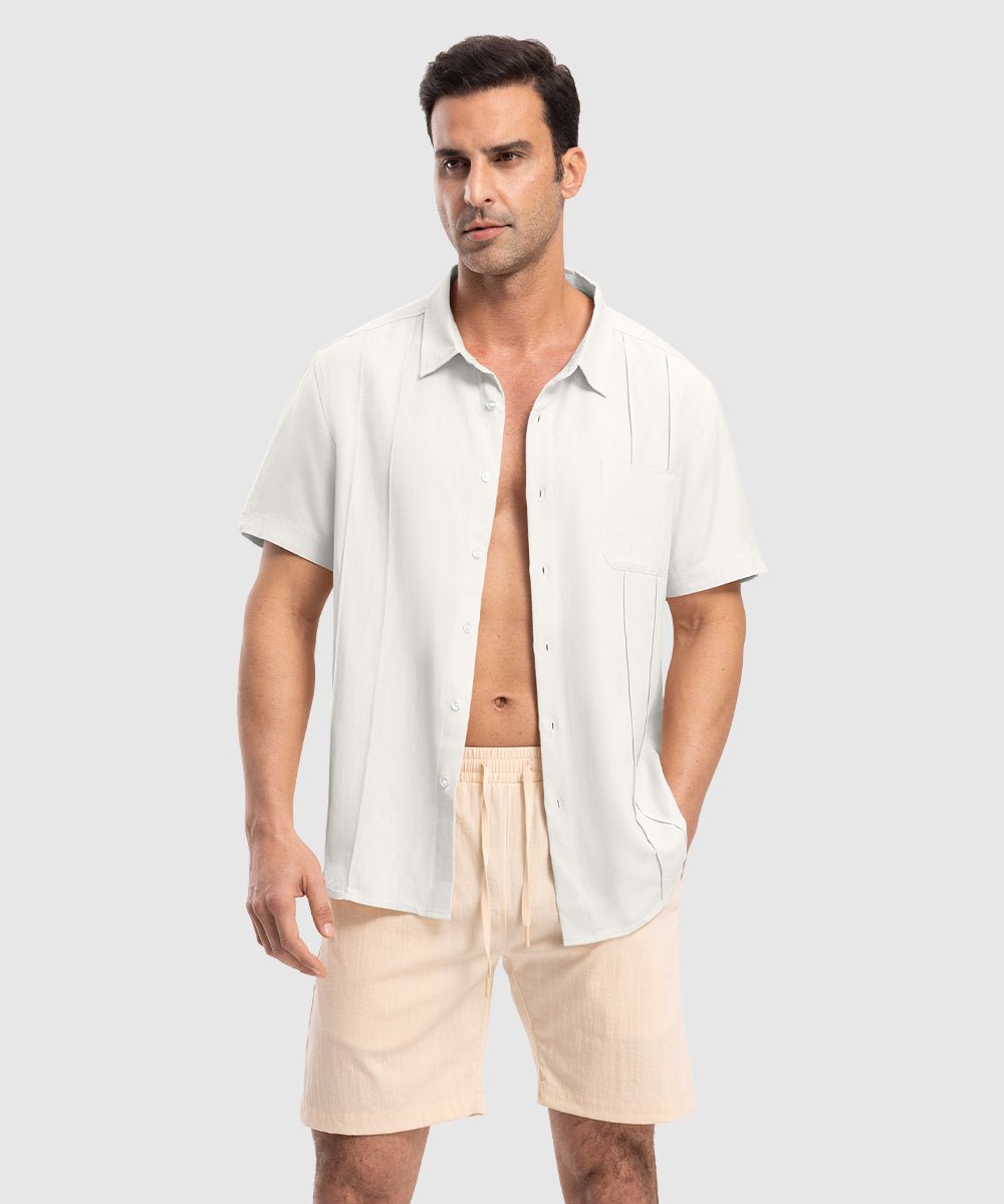 Men's Cuban Guayabera Shirt Casual Summer Beach Shirts - TBMPOY