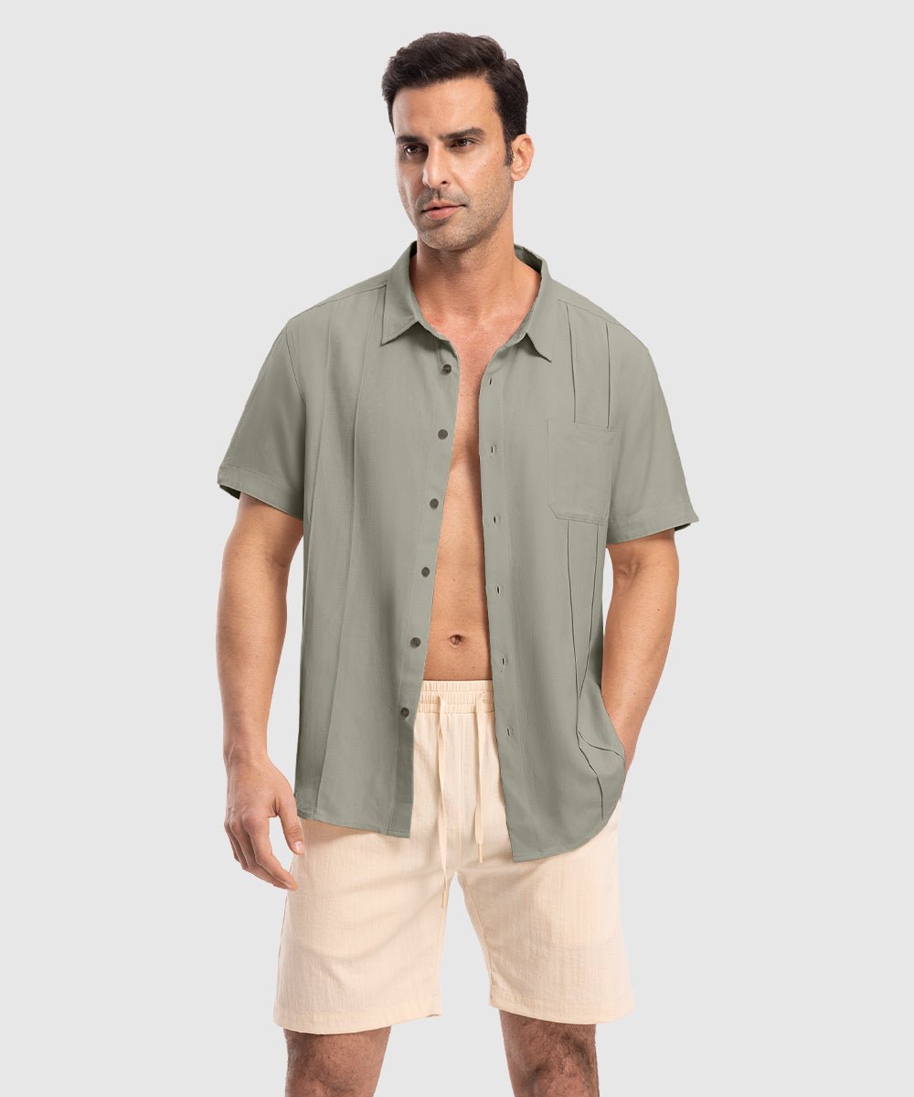 Men's Cuban Guayabera Shirt Casual Summer Beach Shirts - TBMPOY