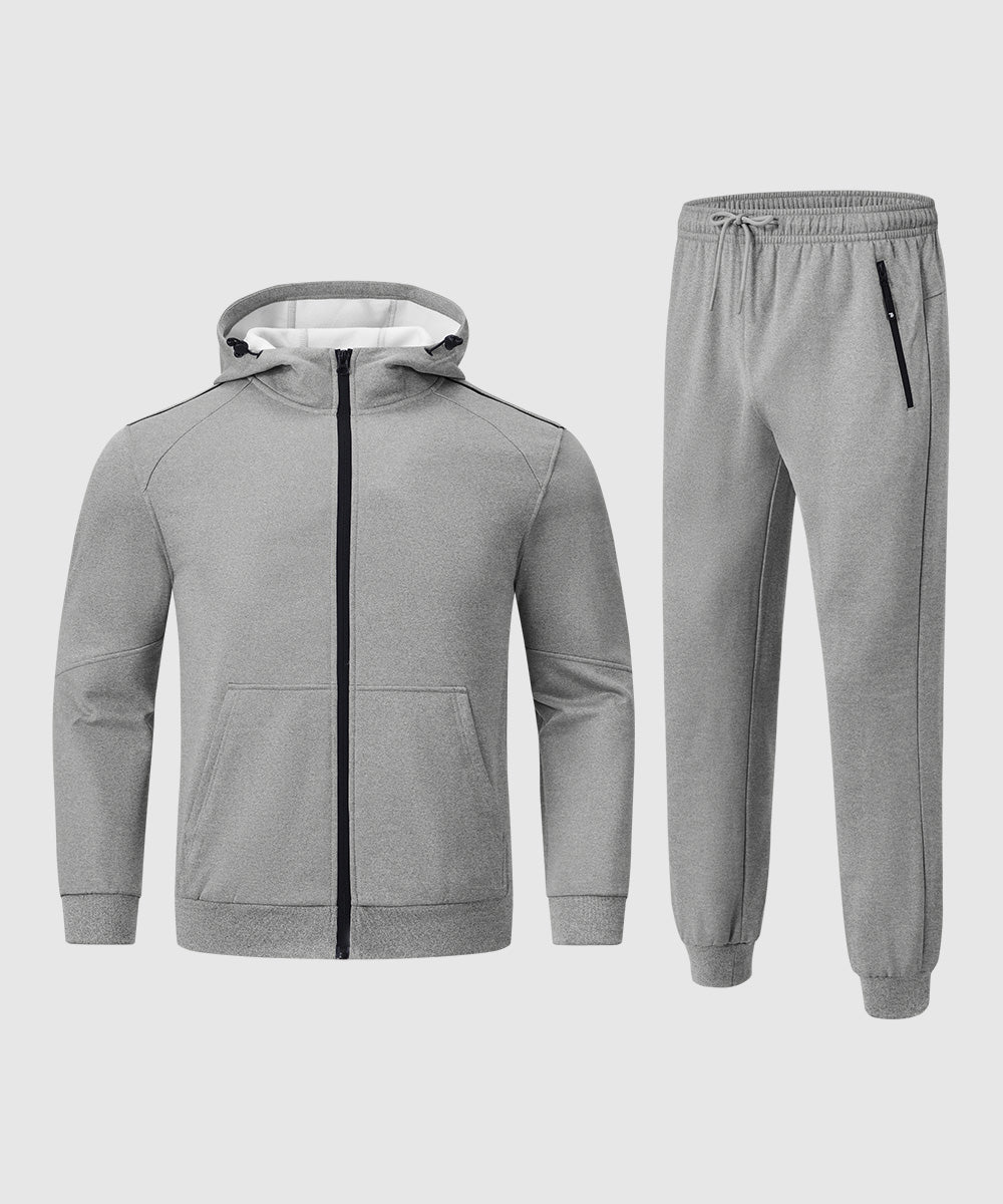 Men's Jogging Workout Gym Warm Up Suits With Hood - TBMPOY