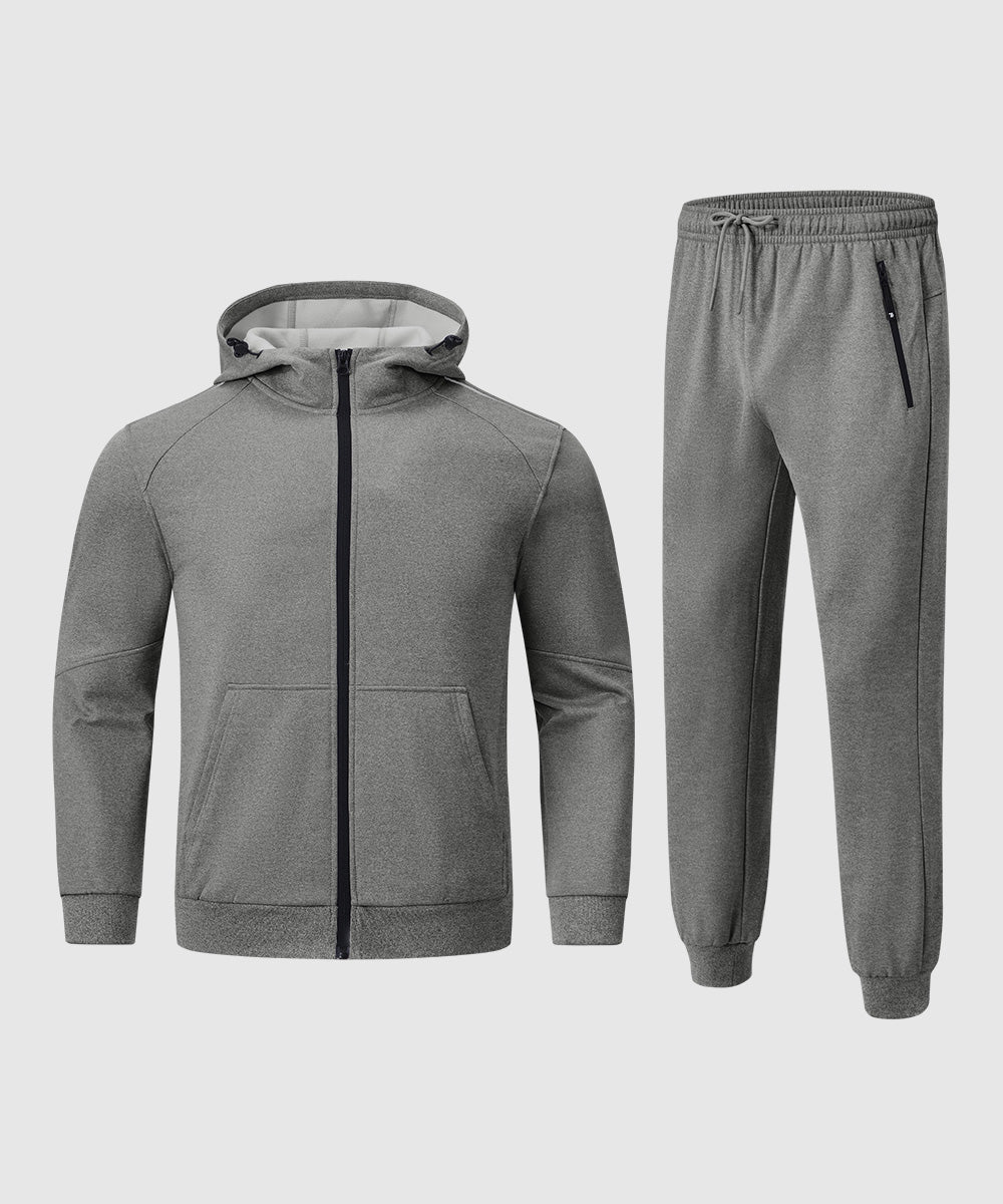 Men's Jogging Workout Gym Warm Up Suits With Hood - TBMPOY