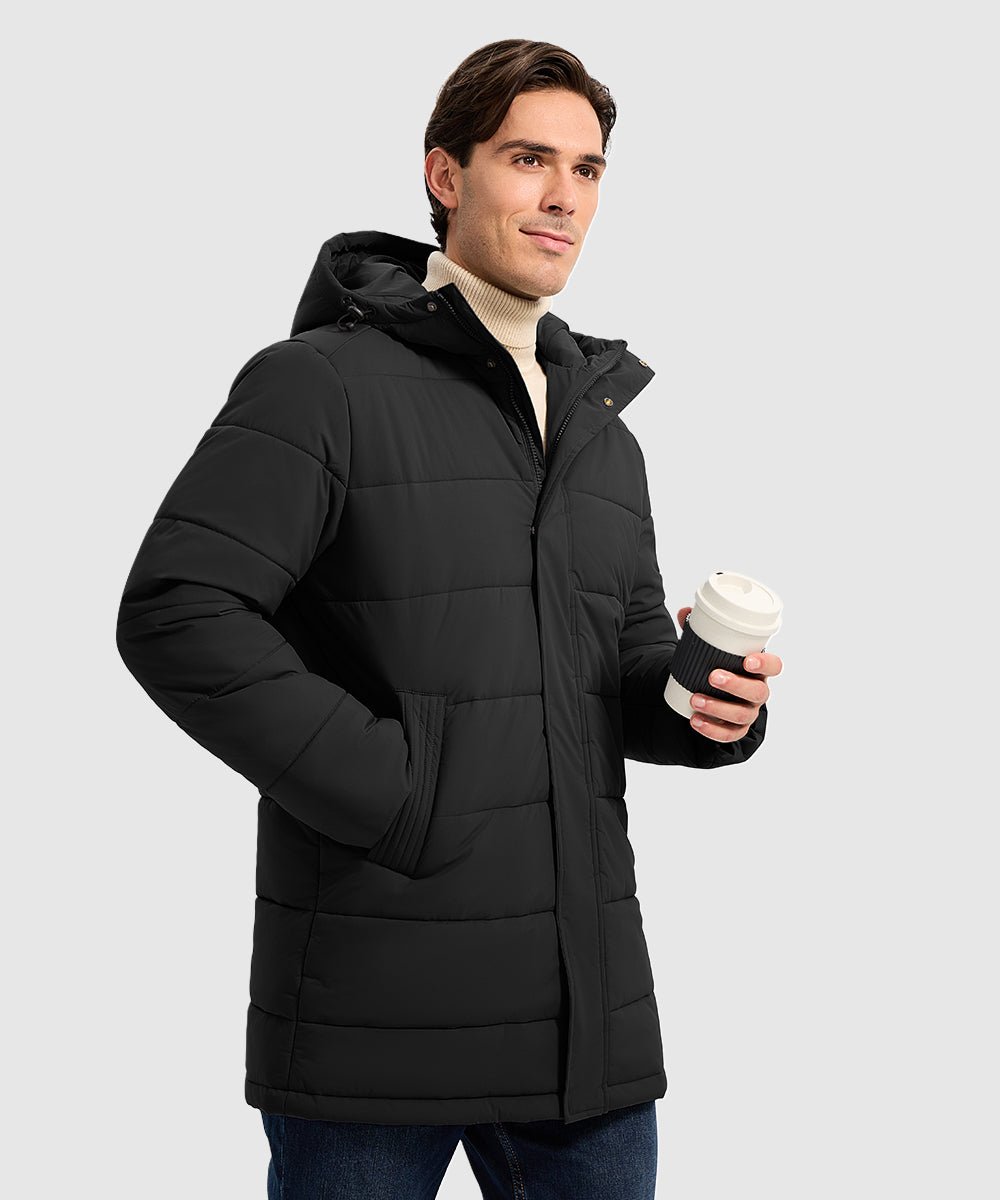 Men's Mid - length Hooded Puffer Jacket - TBMPOY