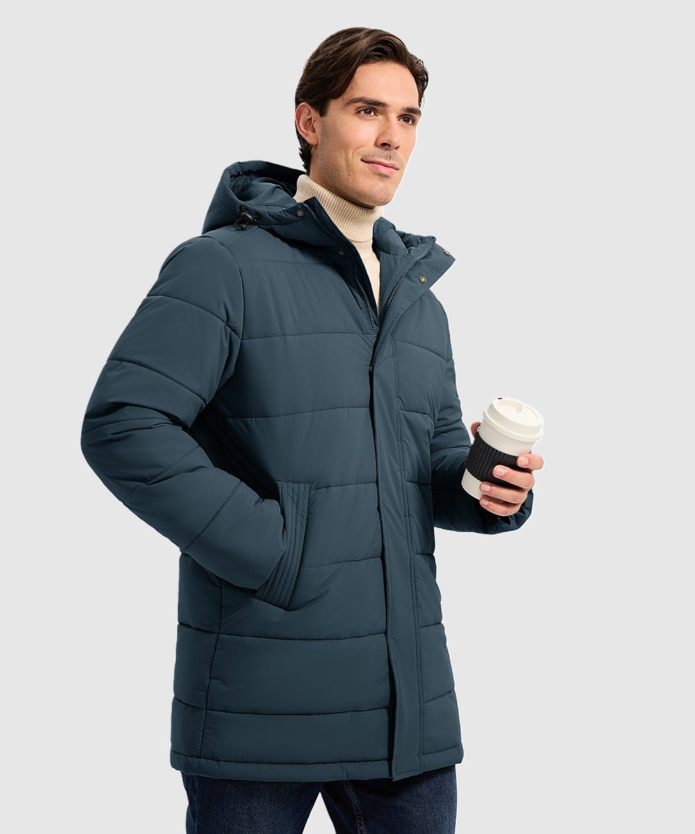Men's Mid - length Hooded Puffer Jacket - TBMPOY