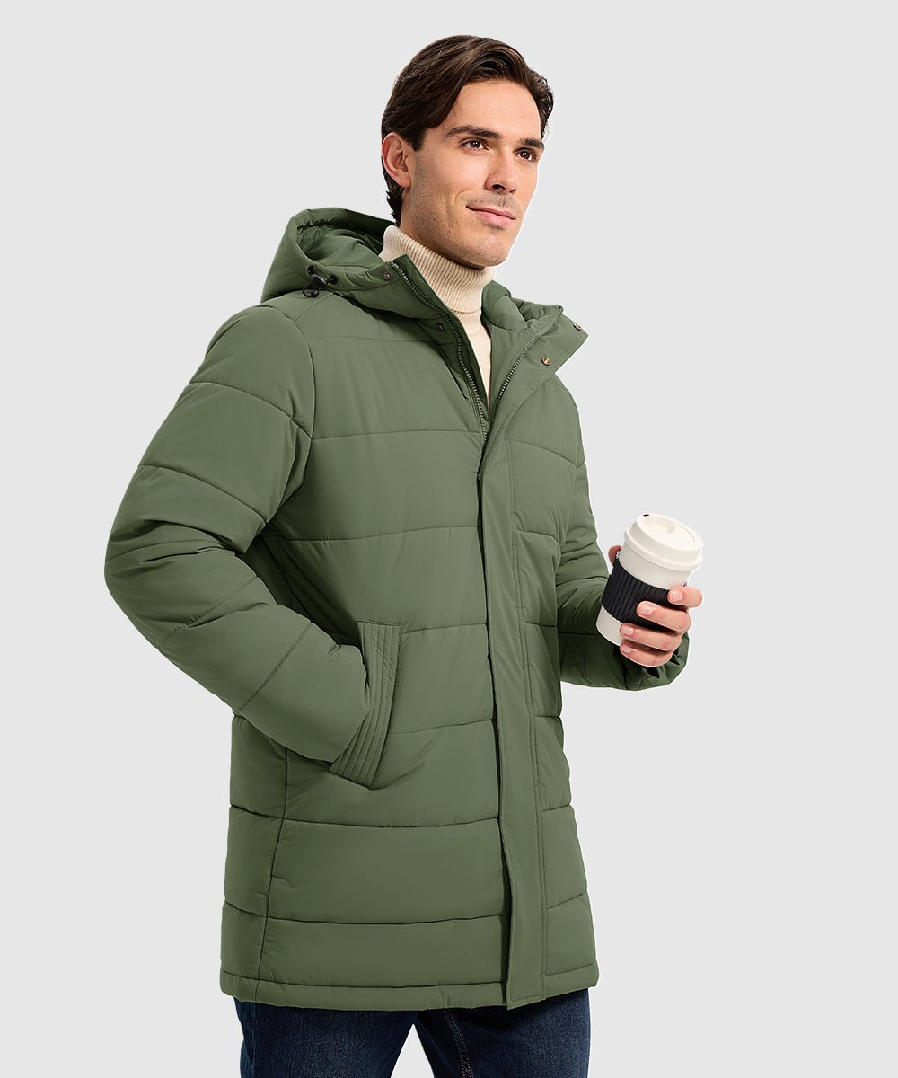 Men's Mid - length Hooded Puffer Jacket - TBMPOY
