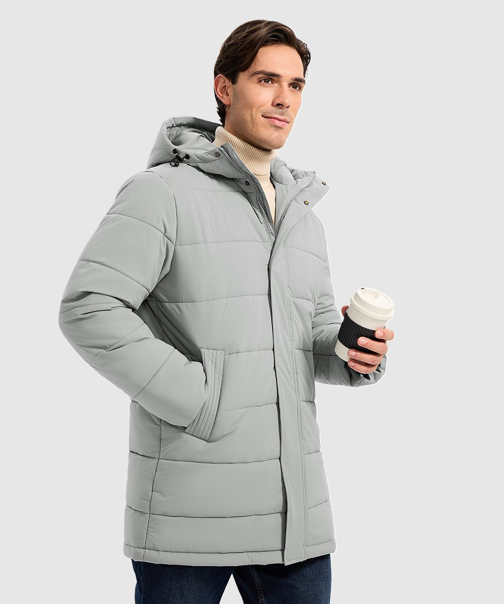 Men's Mid - length Hooded Puffer Jacket - TBMPOY