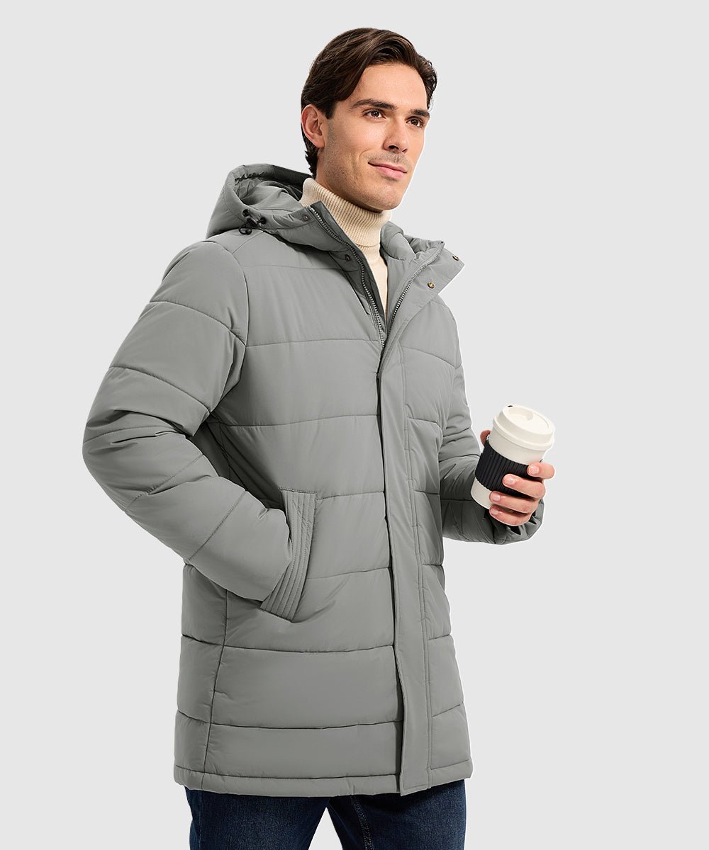 Men's Mid - length Hooded Puffer Jacket - TBMPOY