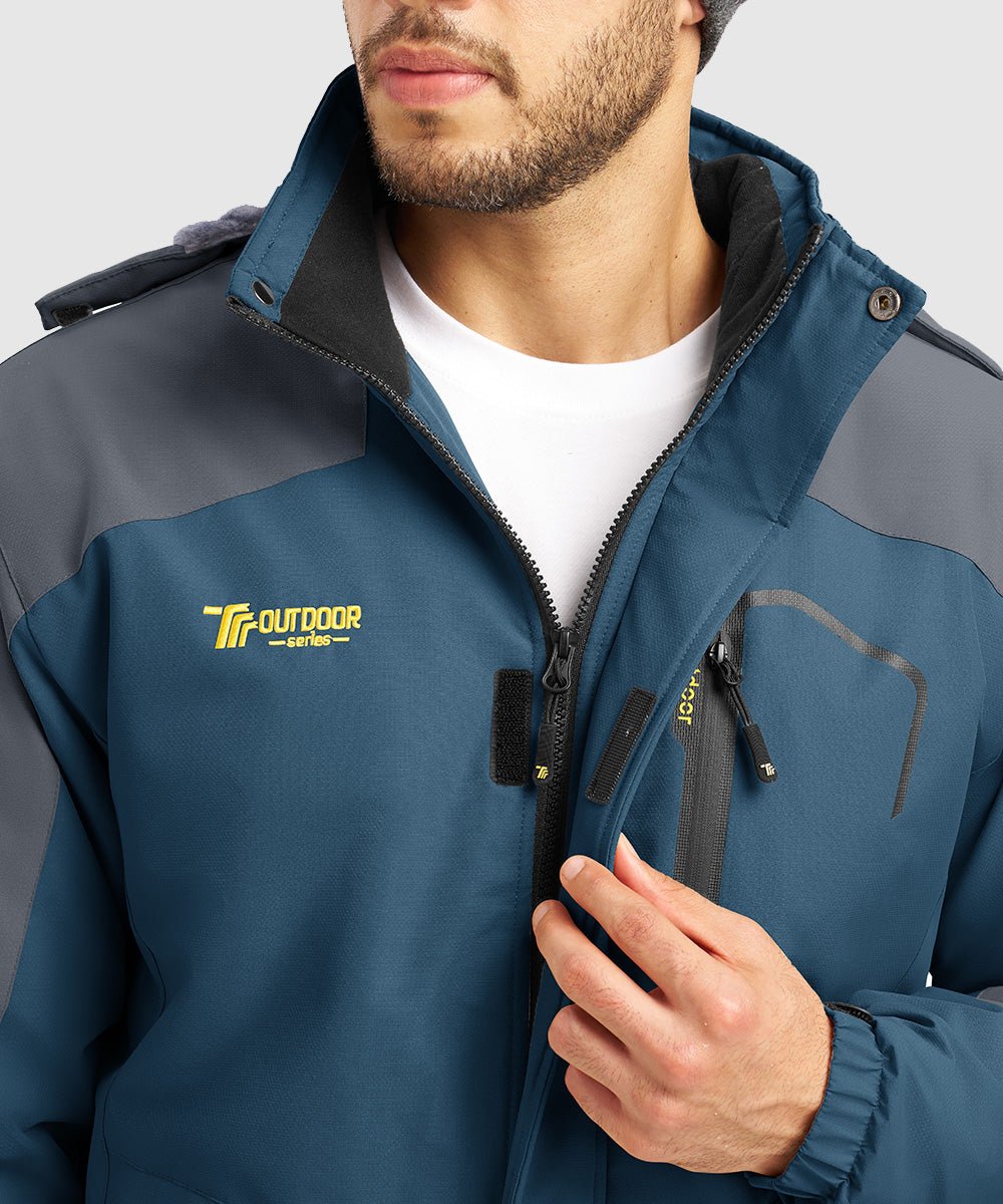 Men's Water Resistant Skiing Windbreaker Hooded Jacket - TBMPOY