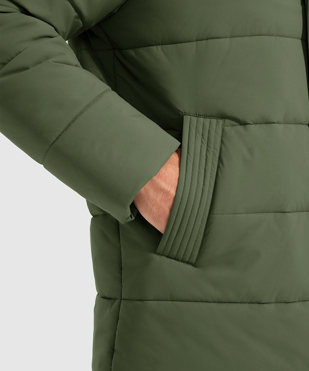 Men's Mid - length Hooded Puffer Jacket - TBMPOY