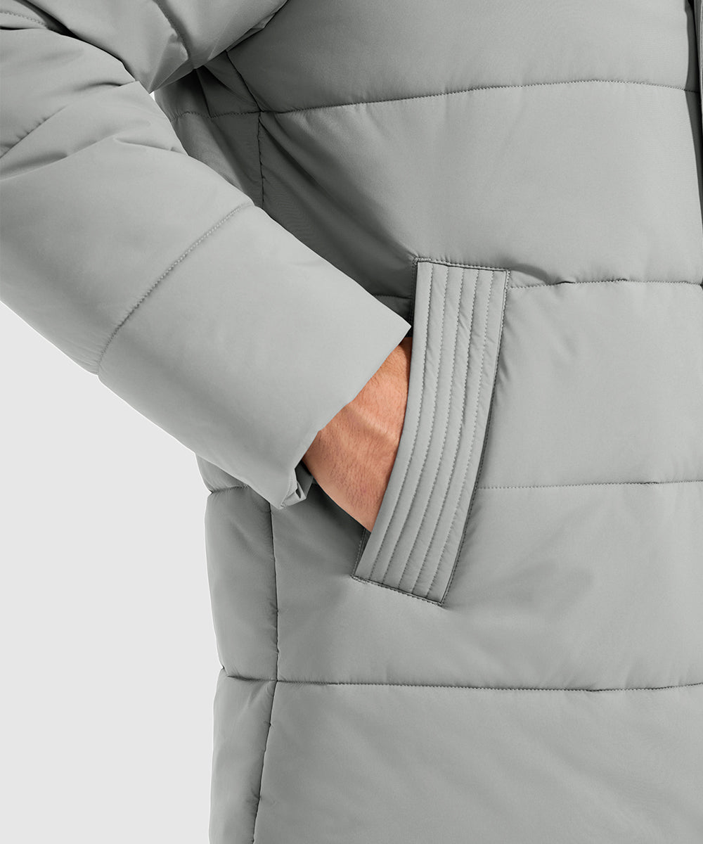 Men's Mid - length Hooded Puffer Jacket - TBMPOY