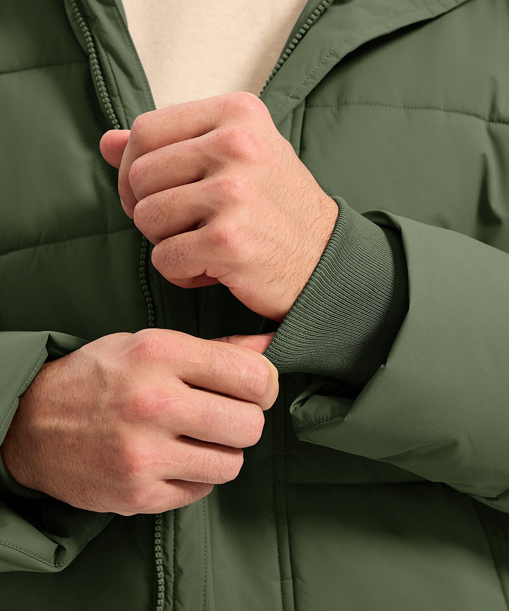 Men's Mid - length Hooded Puffer Jacket - TBMPOY