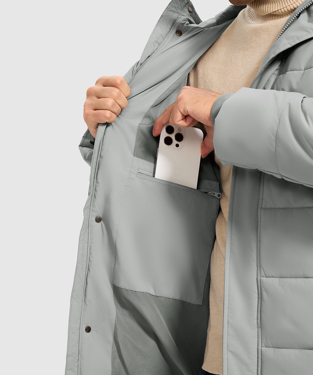 Men's Mid - length Hooded Puffer Jacket - TBMPOY