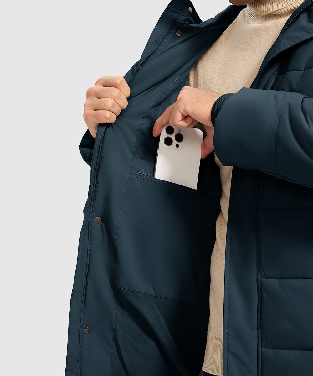 Men's Mid - length Hooded Puffer Jacket - TBMPOY