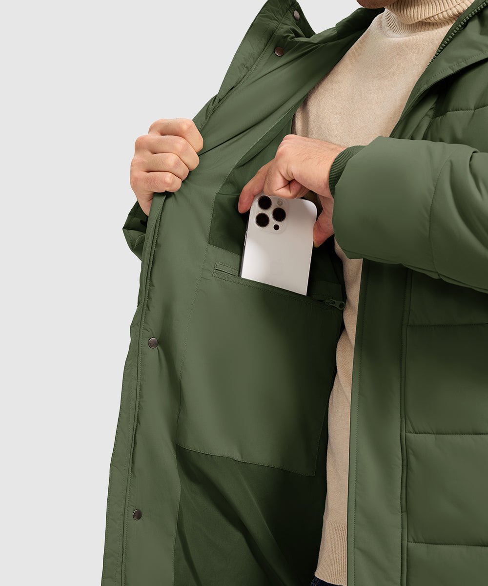 Men's Mid - length Hooded Puffer Jacket - TBMPOY