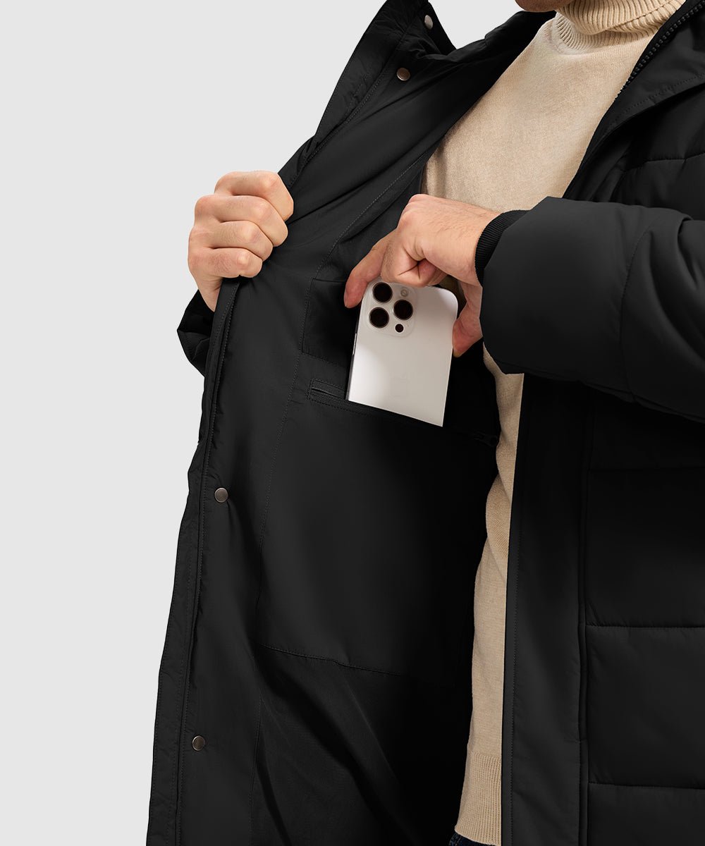 Men's Mid - length Hooded Puffer Jacket - TBMPOY