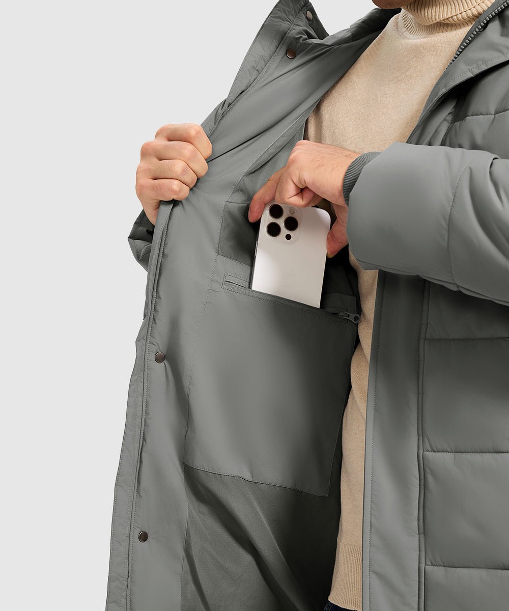 Men's Mid - length Hooded Puffer Jacket - TBMPOY