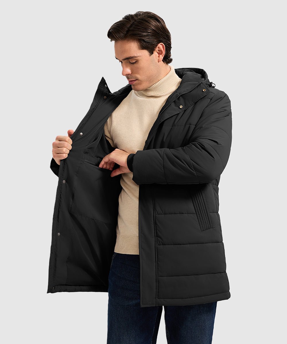 Men's Mid - length Hooded Puffer Jacket - TBMPOY