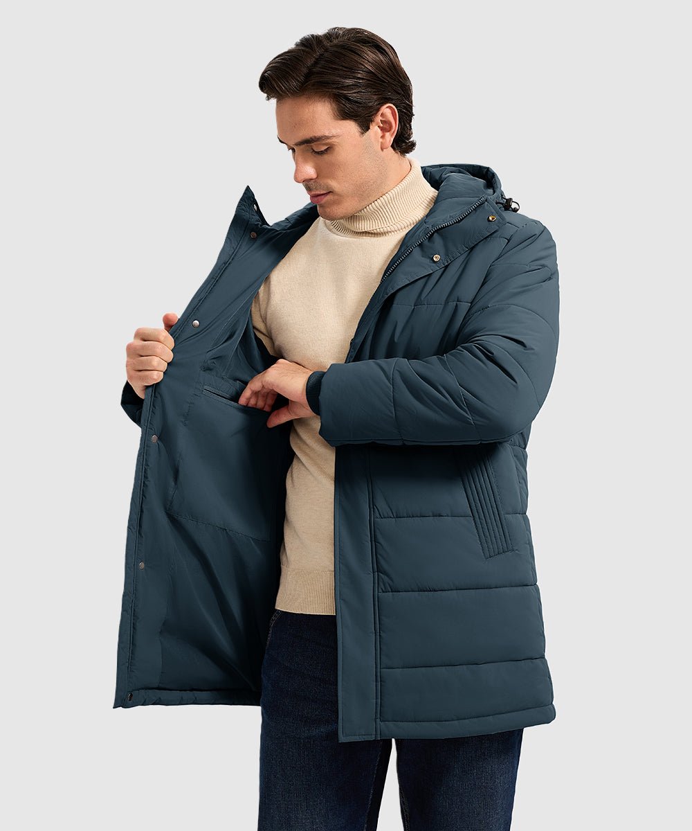 Men's Mid - length Hooded Puffer Jacket - TBMPOY