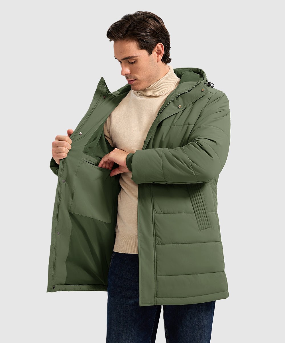 Men's Mid - length Hooded Puffer Jacket - TBMPOY