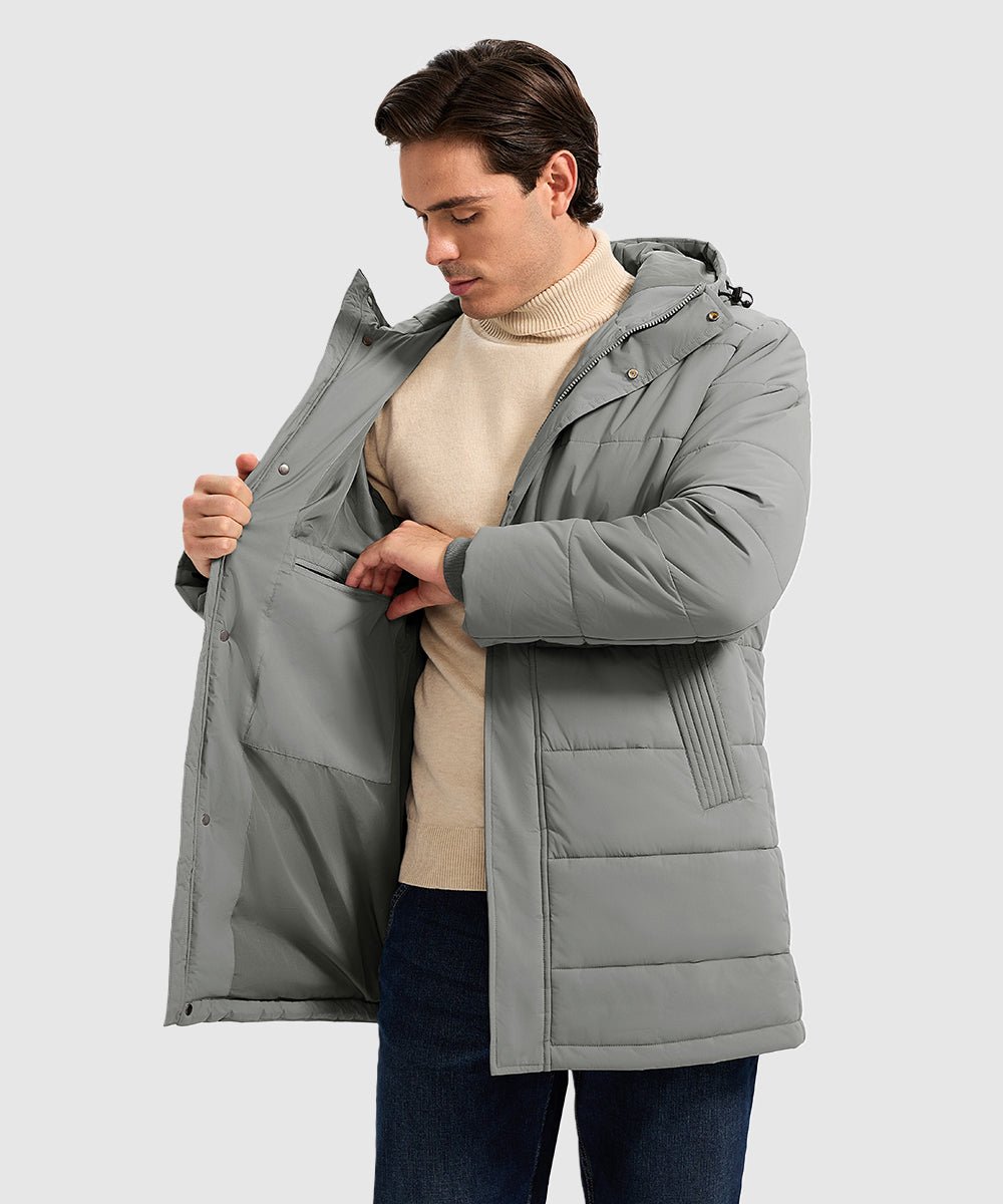 Men's Mid - length Hooded Puffer Jacket - TBMPOY