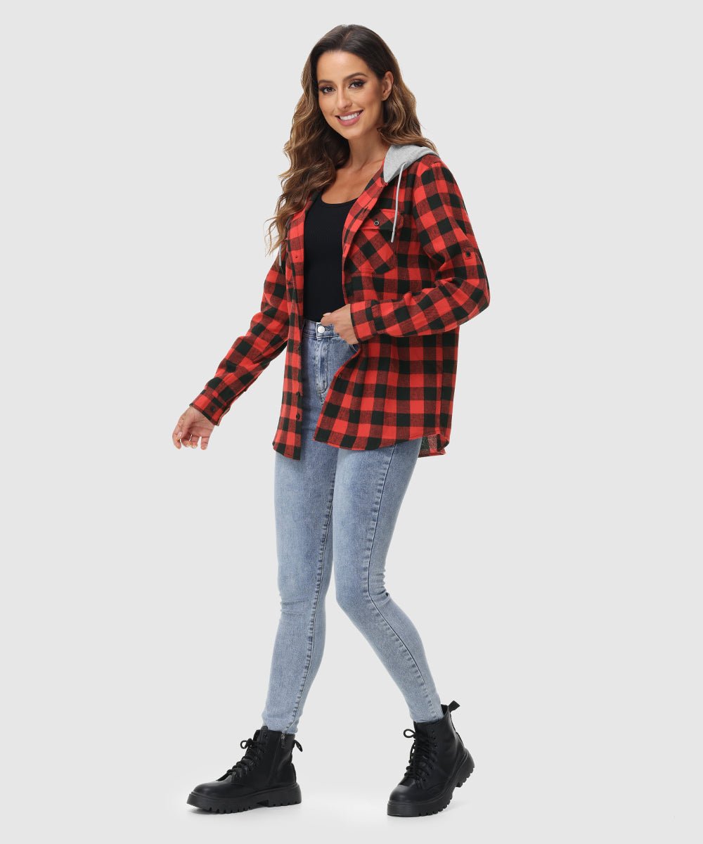 Women's Casual Buffalo Plaid Button Hooded Shirts - TBMPOY