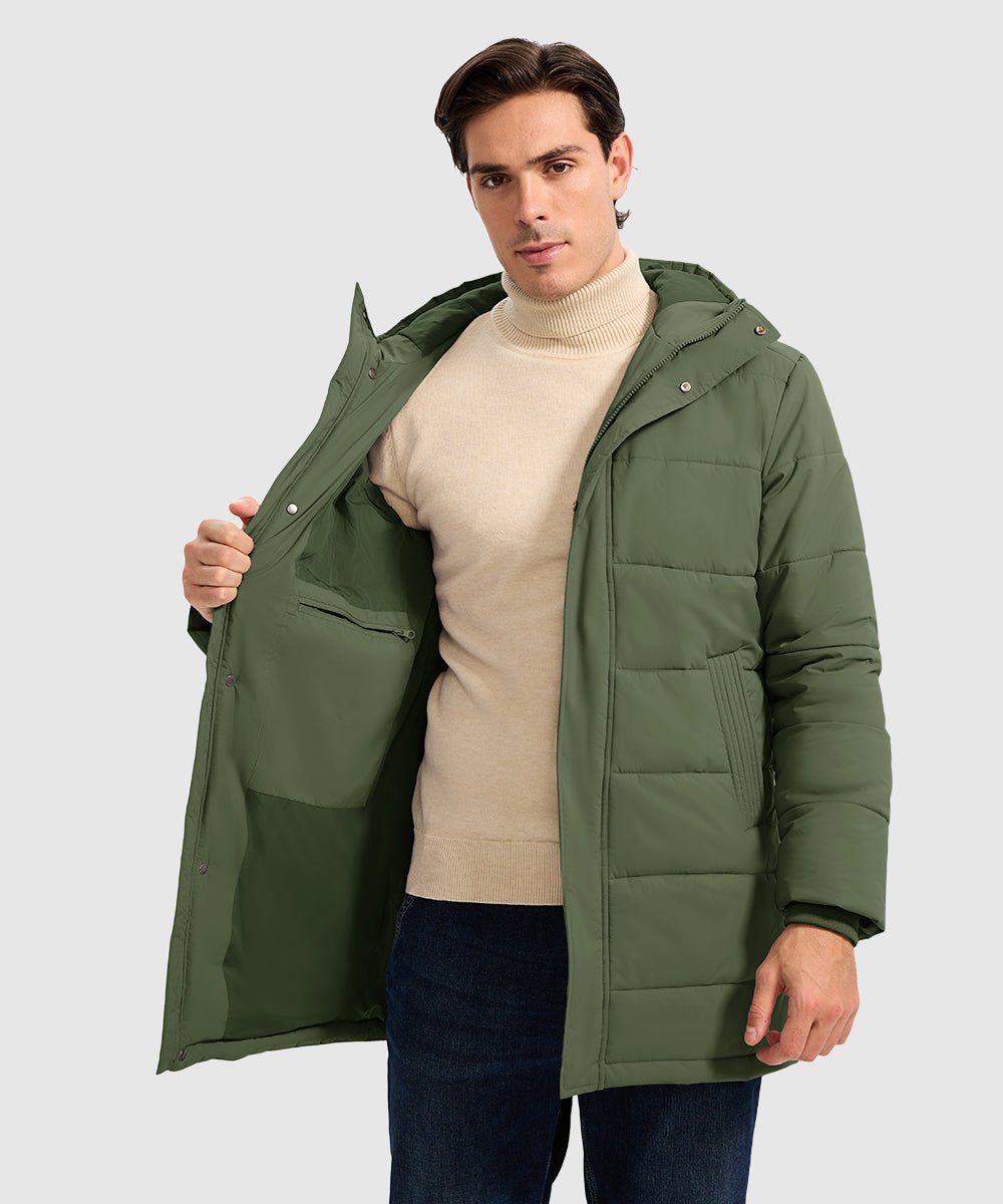 Men's Mid - length Hooded Puffer Jacket - TBMPOY