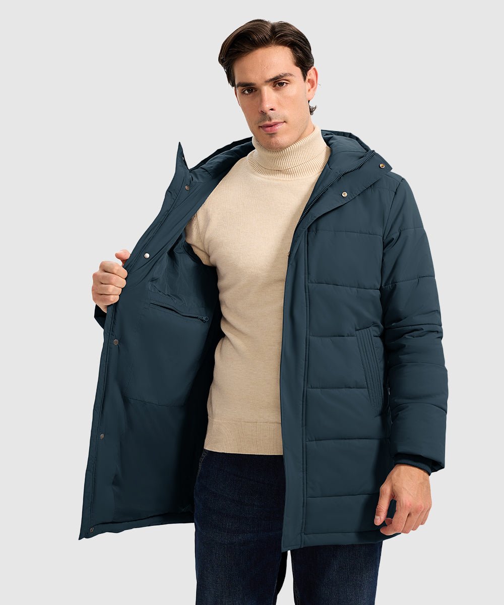 Men's Mid - length Hooded Puffer Jacket - TBMPOY