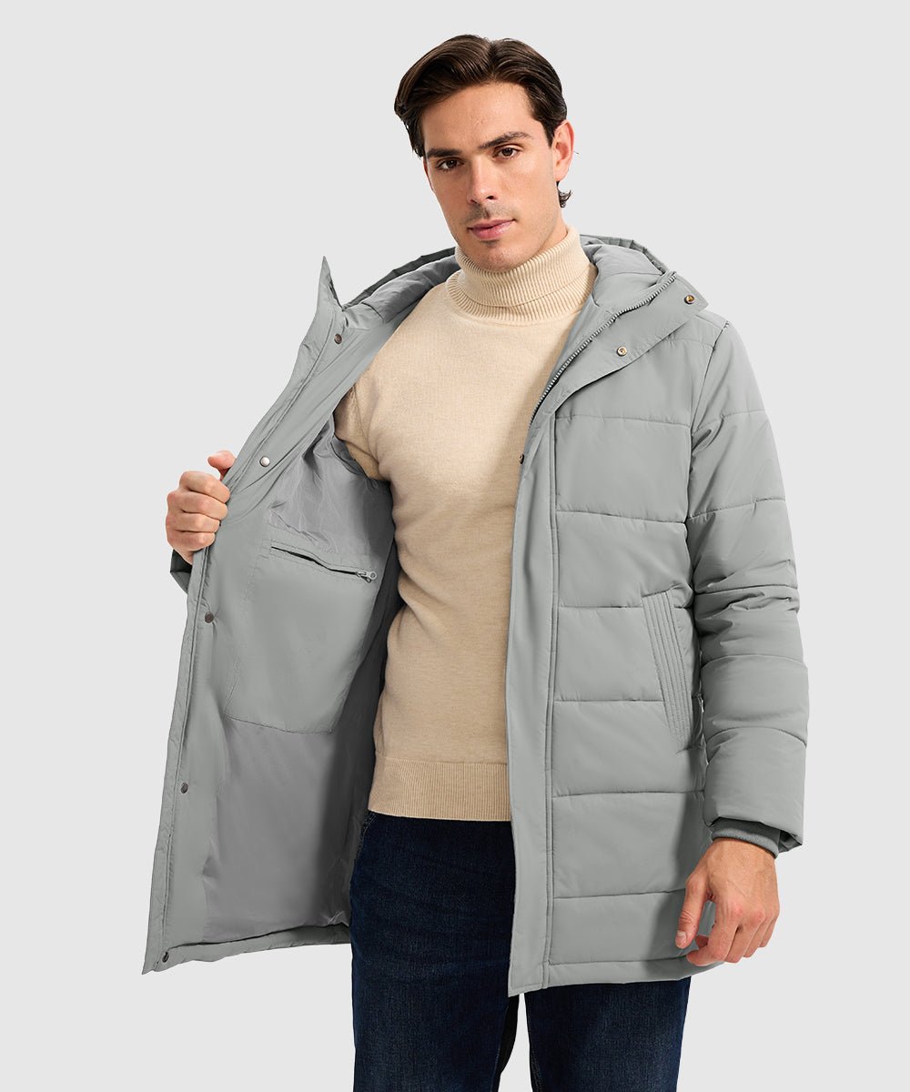 Men's Mid - length Hooded Puffer Jacket - TBMPOY