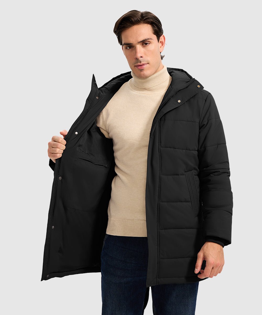 Men's Mid - length Hooded Puffer Jacket - TBMPOY