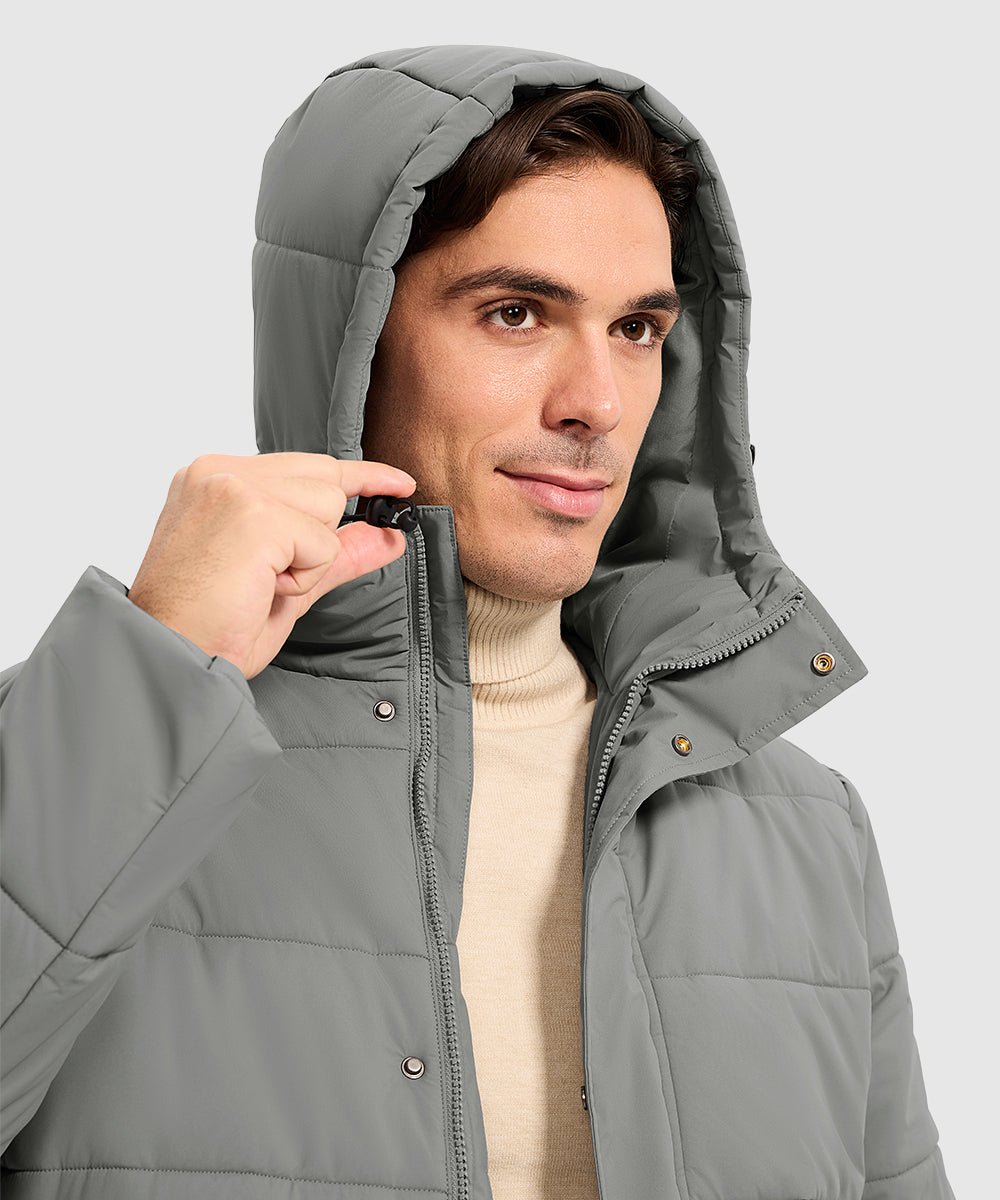 Men's Mid - length Hooded Puffer Jacket - TBMPOY