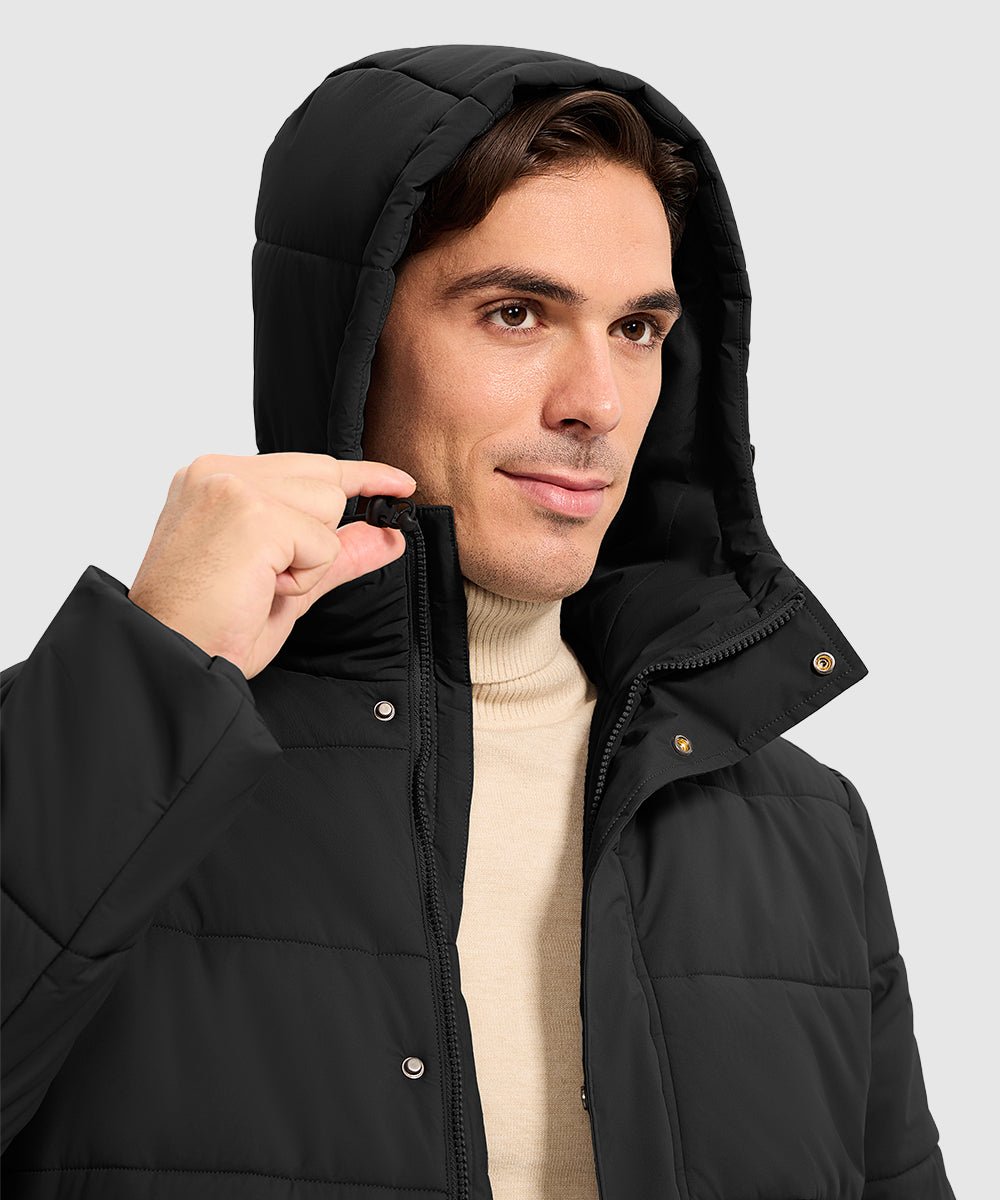Men's Mid - length Hooded Puffer Jacket - TBMPOY
