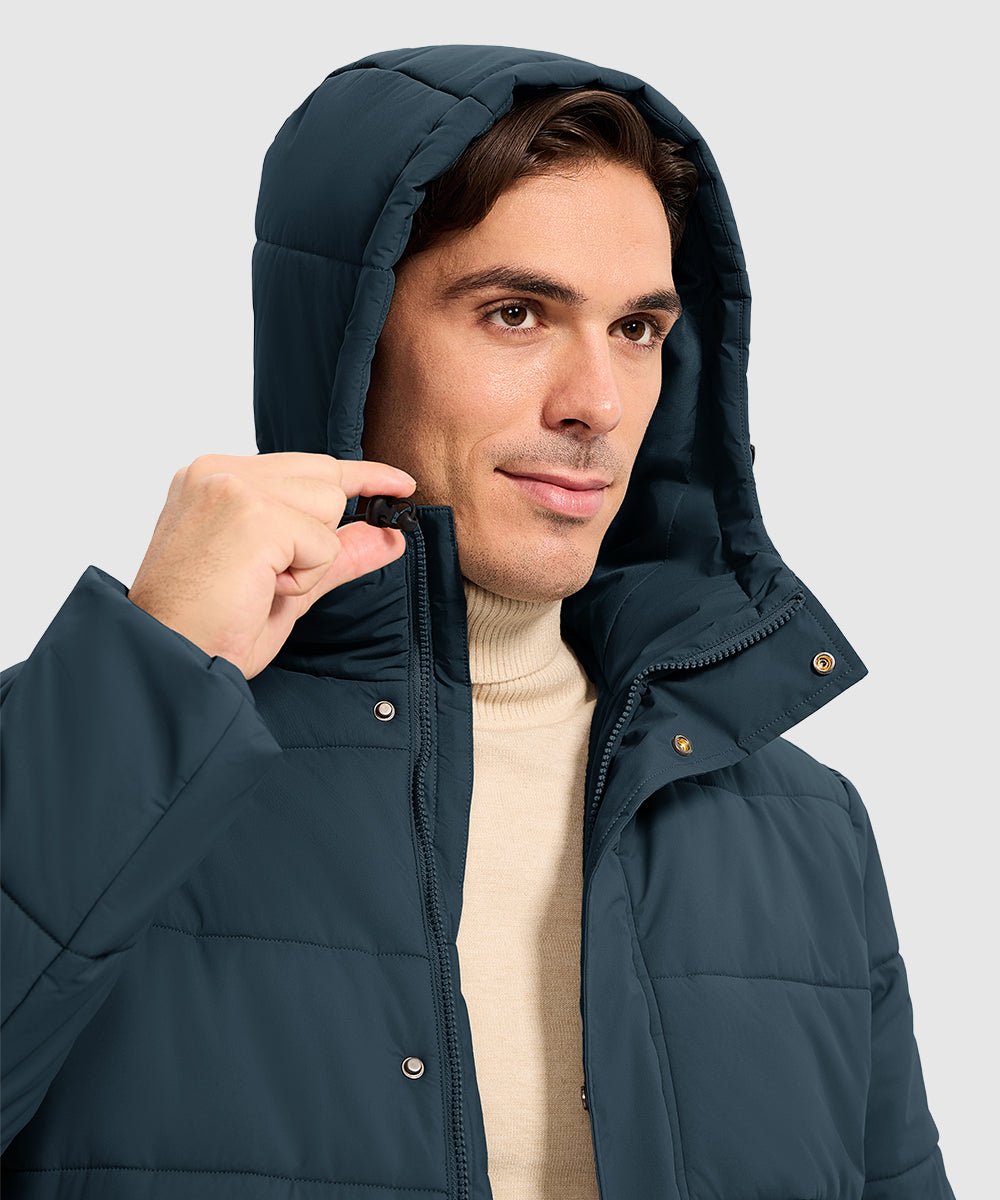 Men's Mid - length Hooded Puffer Jacket - TBMPOY