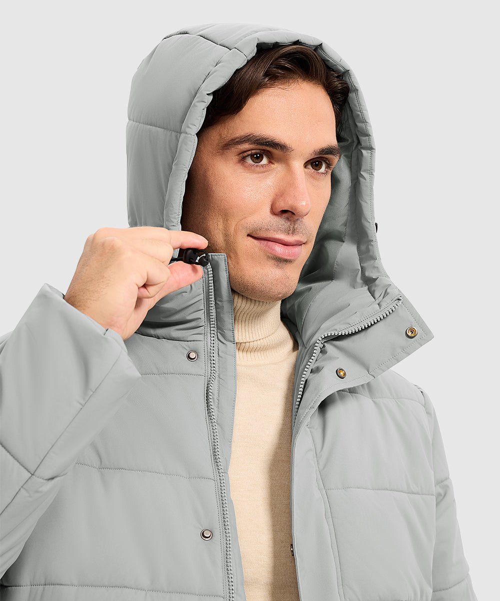 Men's Mid - length Hooded Puffer Jacket - TBMPOY