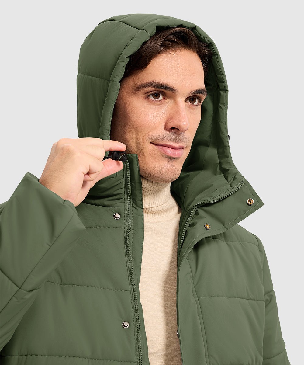Men's Mid - length Hooded Puffer Jacket - TBMPOY