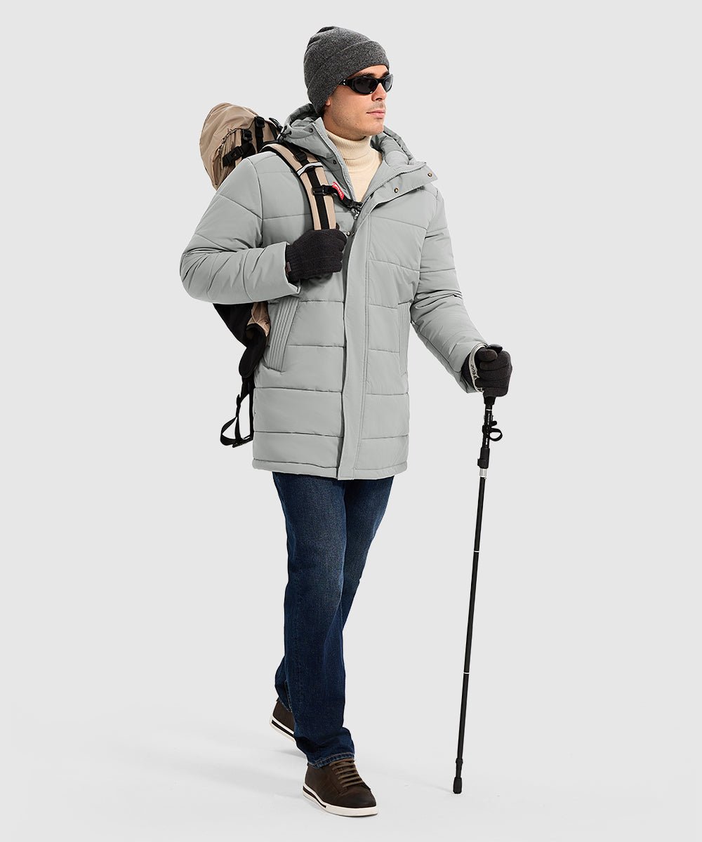 Men's Mid - length Hooded Puffer Jacket - TBMPOY