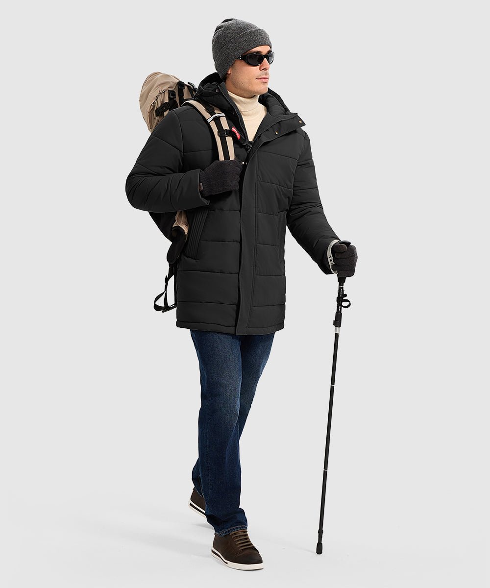 Men's Mid - length Hooded Puffer Jacket - TBMPOY