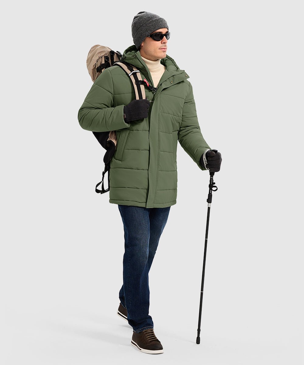 Men's Mid - length Hooded Puffer Jacket - TBMPOY