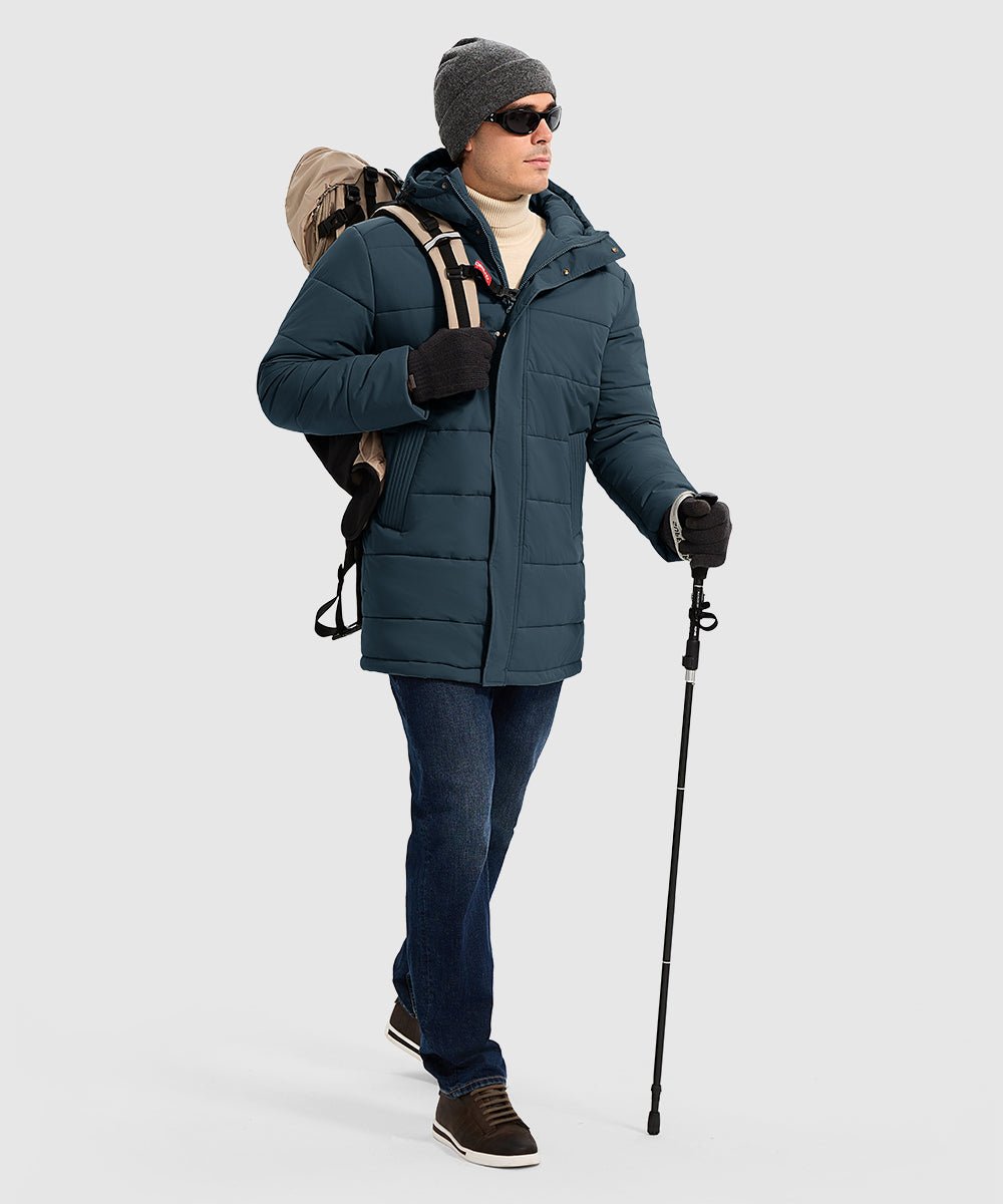 Men's Mid - length Hooded Puffer Jacket - TBMPOY