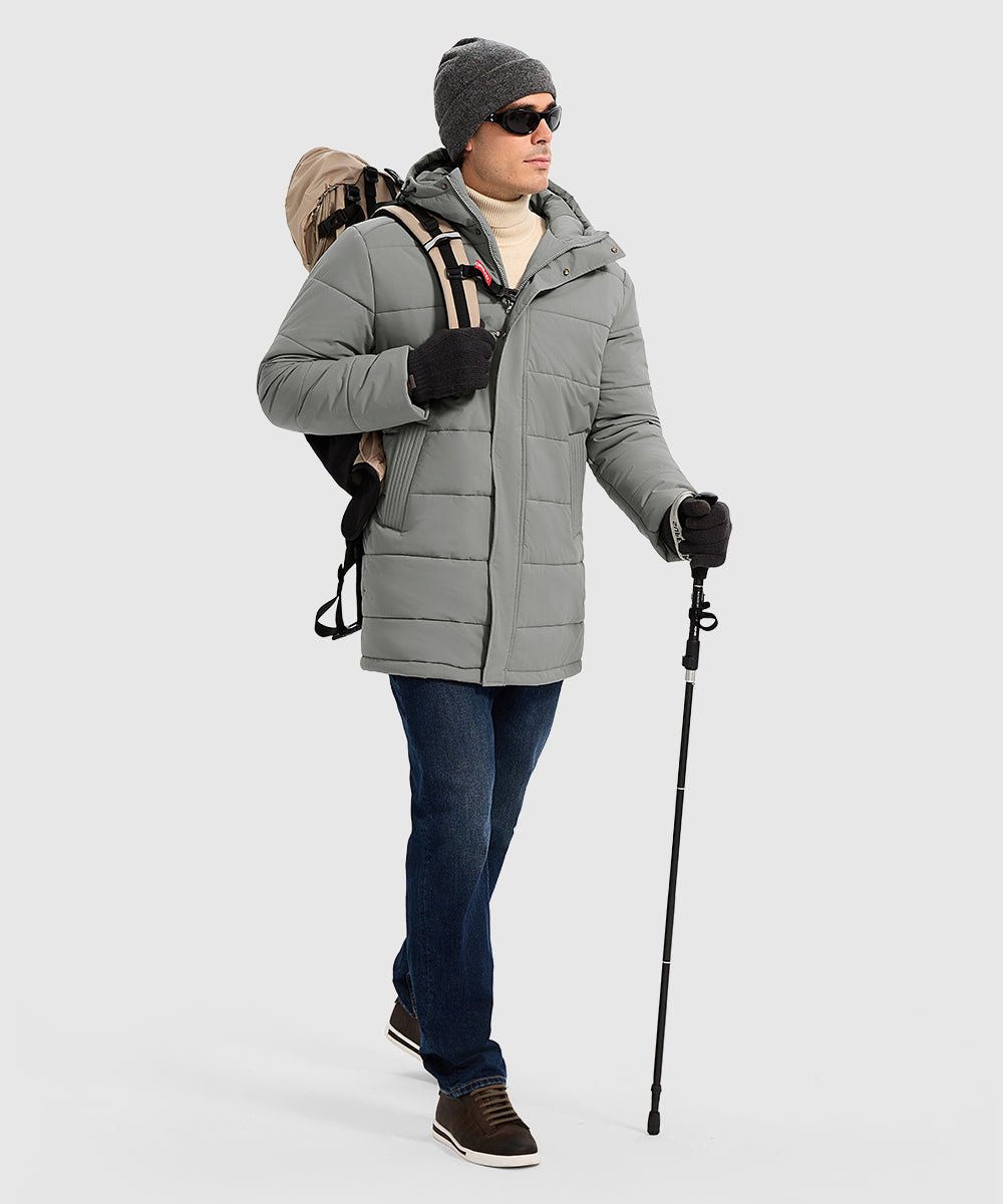 Men's Mid - length Hooded Puffer Jacket - TBMPOY