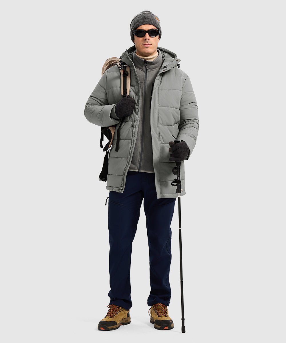 Men's Mid - length Hooded Puffer Jacket - TBMPOY