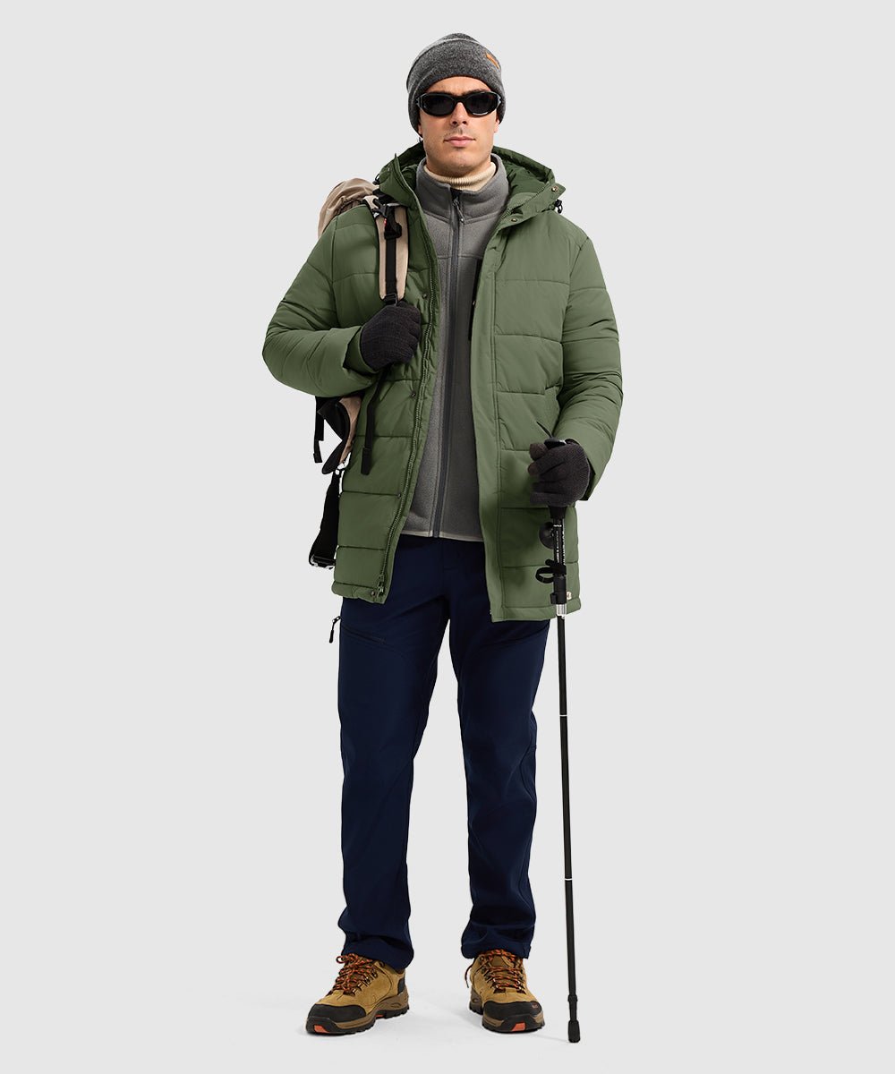 Men's Mid - length Hooded Puffer Jacket - TBMPOY