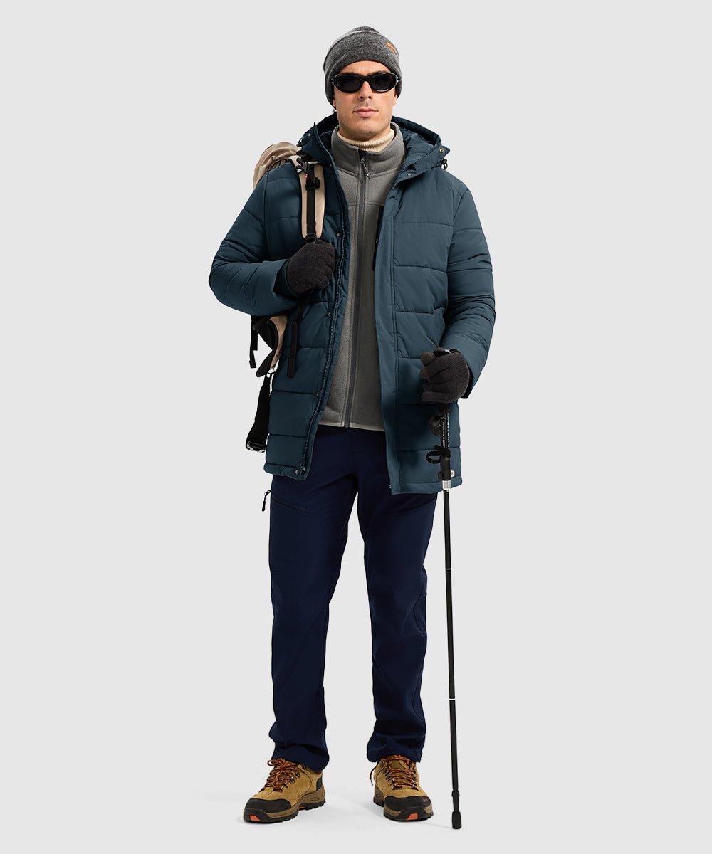 Men's Mid - length Hooded Puffer Jacket - TBMPOY