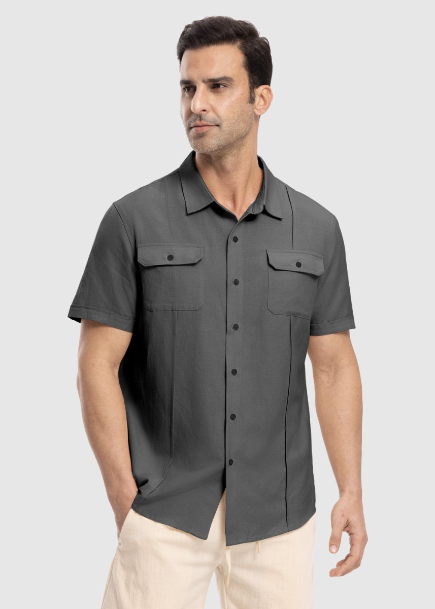 Men's Casual Cotton Linen Short-Sleeved Shirts - TBMPOY