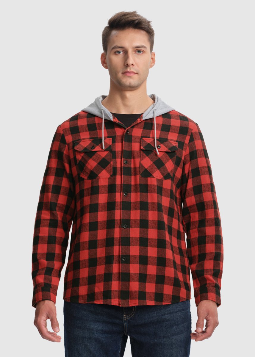 Men's Casual Buffalo Plaid Button Hooded Shirts - TBMPOY