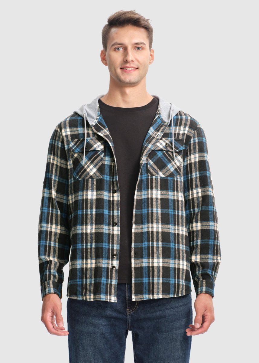 Men's Casual Buffalo Plaid Button Hooded Shirts - TBMPOY